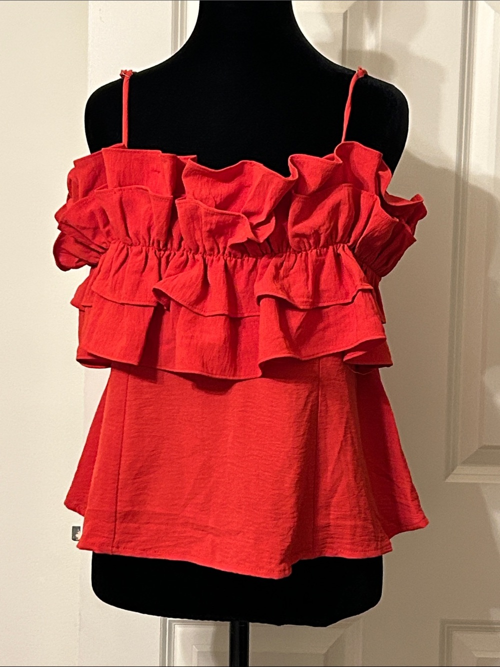 Sienna Sky Red Ruffled Spaghetti Strap Women's Top